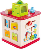 (OPEN BOX) Hape Friendship Wooden Activity Center Play Cube | 5-1 Learning Puzzle Toy for Toddlers | Five Sided Educational Maze Pepe & Friends