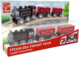 Hape Steam-Era Freight Train | Classic Black & Red Children’s Locomotive Toy With Unloadable Freight Wagons, L: 9.4, W: 1.3, H: 1.9 inch