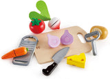 (OPEN BOX) Hape Cooking Essentials Toy | Play Food Cutting Vegetables Set for Kids, Wooden Food Kitchen Accessory Toys