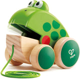 Hape Frog Pull-Along | Wooden Frog Fly Eating Pull Toddler Toy, Green, L: 4.7, W: 3.8, H: 3.3 inch