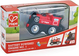 Hape Wooden Railway Battery Powered Engine No. 1 Kid's Train Set Red, White, Black, Blue, L: 3.7, W: 1.3, H: 1.9 inch