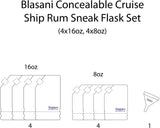 Blasani Concealable Plastic Cruise Ship Rum Sneak Flask Set (4x16oz, 4x8oz)