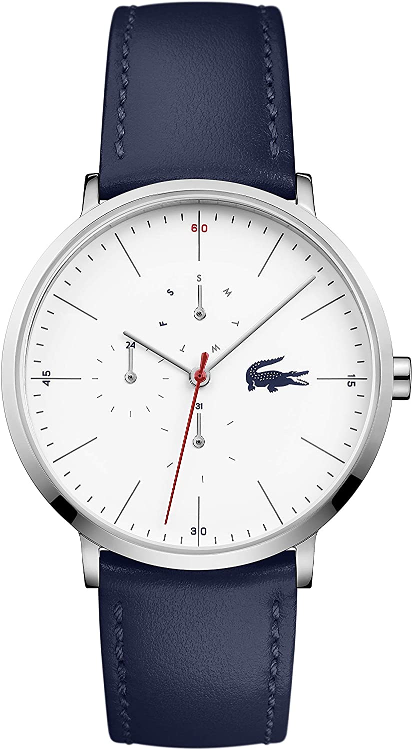 Lacoste Stainless Steel Quartz Watch with Leather Strap, Blue, 19.5 (Model: 2010975)