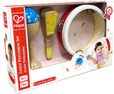Hape Junior Percussion Set | 3 Piece Wooden Percussion Instrument Set for Toddlers, E0615