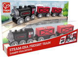 Hape Steam-Era Freight Train | Classic Black & Red Children’s Locomotive Toy With Unloadable Freight Wagons, L: 9.4, W: 1.3, H: 1.9 inch