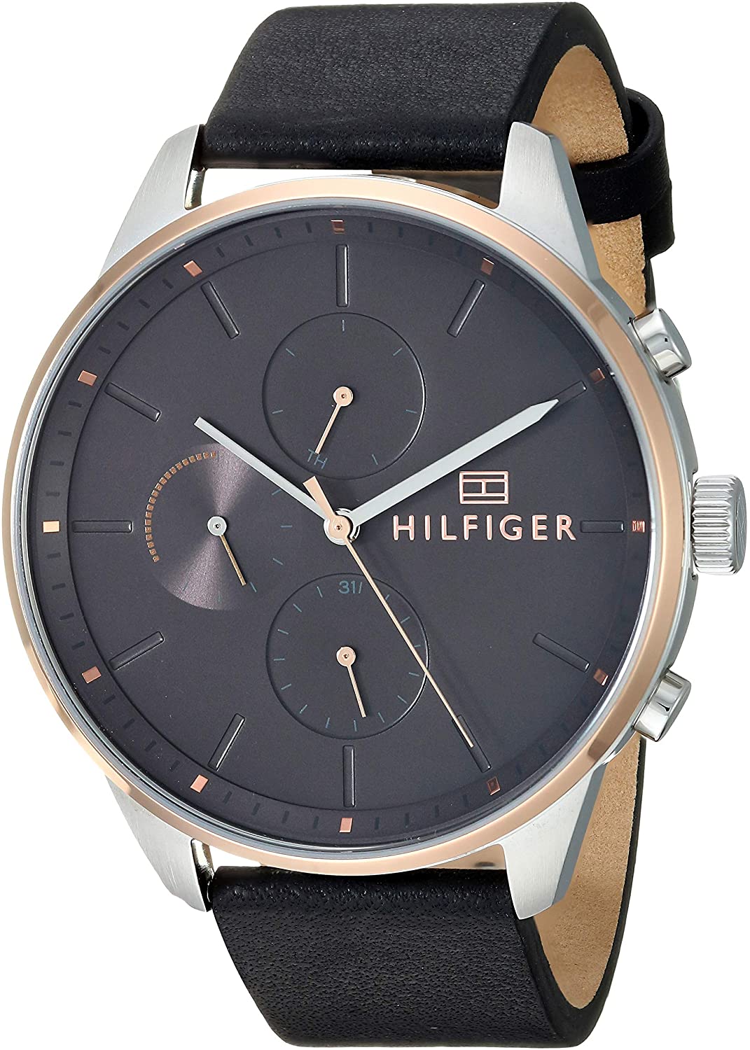 Tommy Hilfiger Men's Casual Stainless Steel Quartz Watch with Leather Strap, Black, 20 (Model: 1791488)