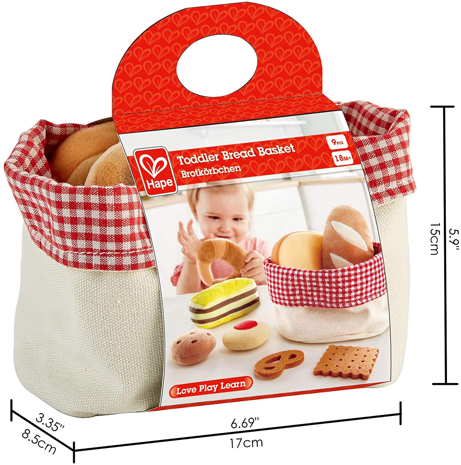 Hape Toddler Bread Basket |Soft Pretend Food Playset for Kids, Bread Toy Basket Includes Toast, Jam Cookie, Cake, Soda Biscuit and More