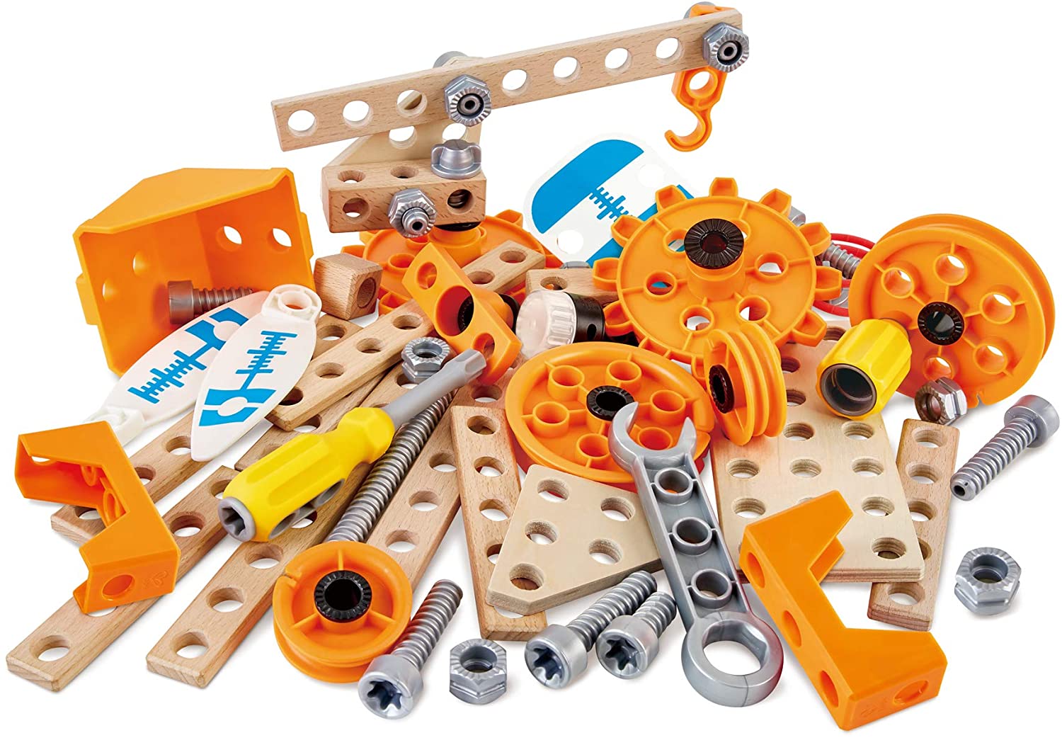 Hape Junior Inventor Deluxe Experiment Kit | 57 Piece Construction Building Toys, STEAM Science Kit for Kids 4 Years and Up (E3032A)
