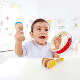 Hape Junior Percussion Set | 3 Piece Wooden Percussion Instrument Set for Toddlers, E0615