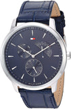 Tommy Hilfiger Men's Stainless Steel Quartz Watch with Leather Crocodile Strap, Blue, 22 (Model: 1710387)