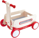 (OPEN BOX) Hape Red Wonder Wagon Wooden Push and Pull Toddler Ride On Balance 4 Wheels Walker