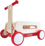 (OPEN BOX) Hape Red Wonder Wagon Wooden Push and Pull Toddler Ride On Balance 4 Wheels Walker