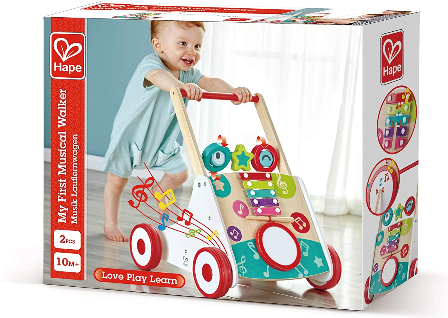 (OPEN BOX) Hape Wooden Push and Pull Music Learning Walker| Multiple Activities Center for Toddlers Ages 10 Months and Up