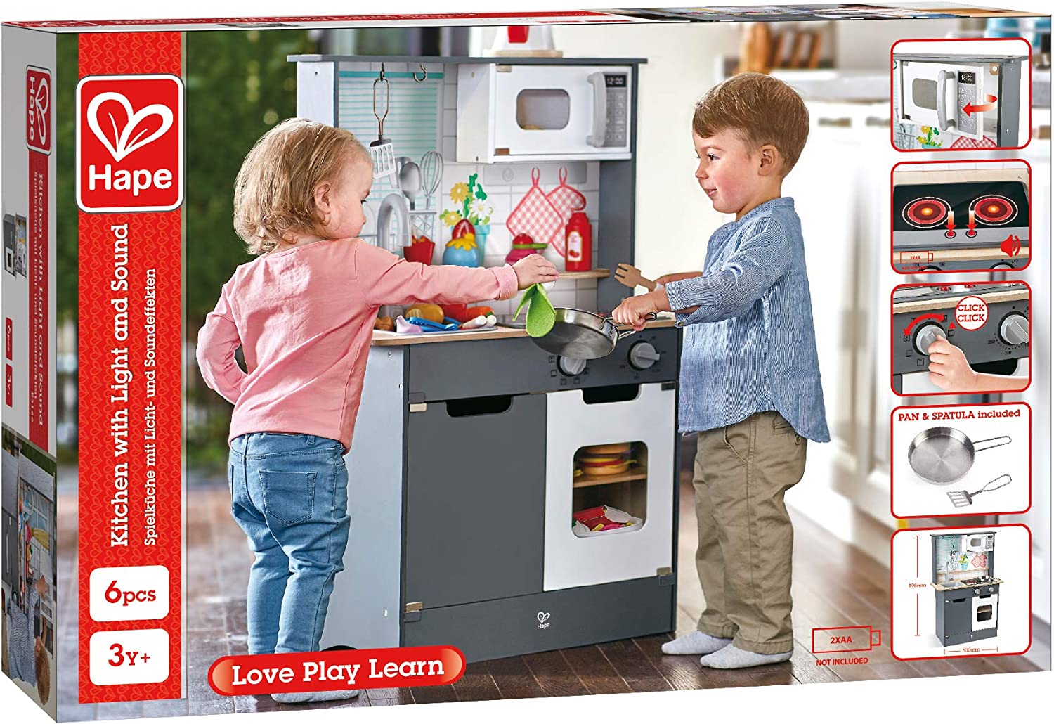 Hape E3166 Children's Play Kitchen Wooden with Light Sound and Accessories