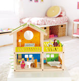 (OPEN BOX)  Hape Happy Villa Kids Wooden Doll House Set | 2 Story Dolls Villa with Furniture and Accessories