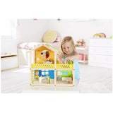 (OPEN BOX)  Hape Happy Villa Kids Wooden Doll House Set | 2 Story Dolls Villa with Furniture and Accessories