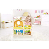 (OPEN BOX)  Hape Happy Villa Kids Wooden Doll House Set | 2 Story Dolls Villa with Furniture and Accessories