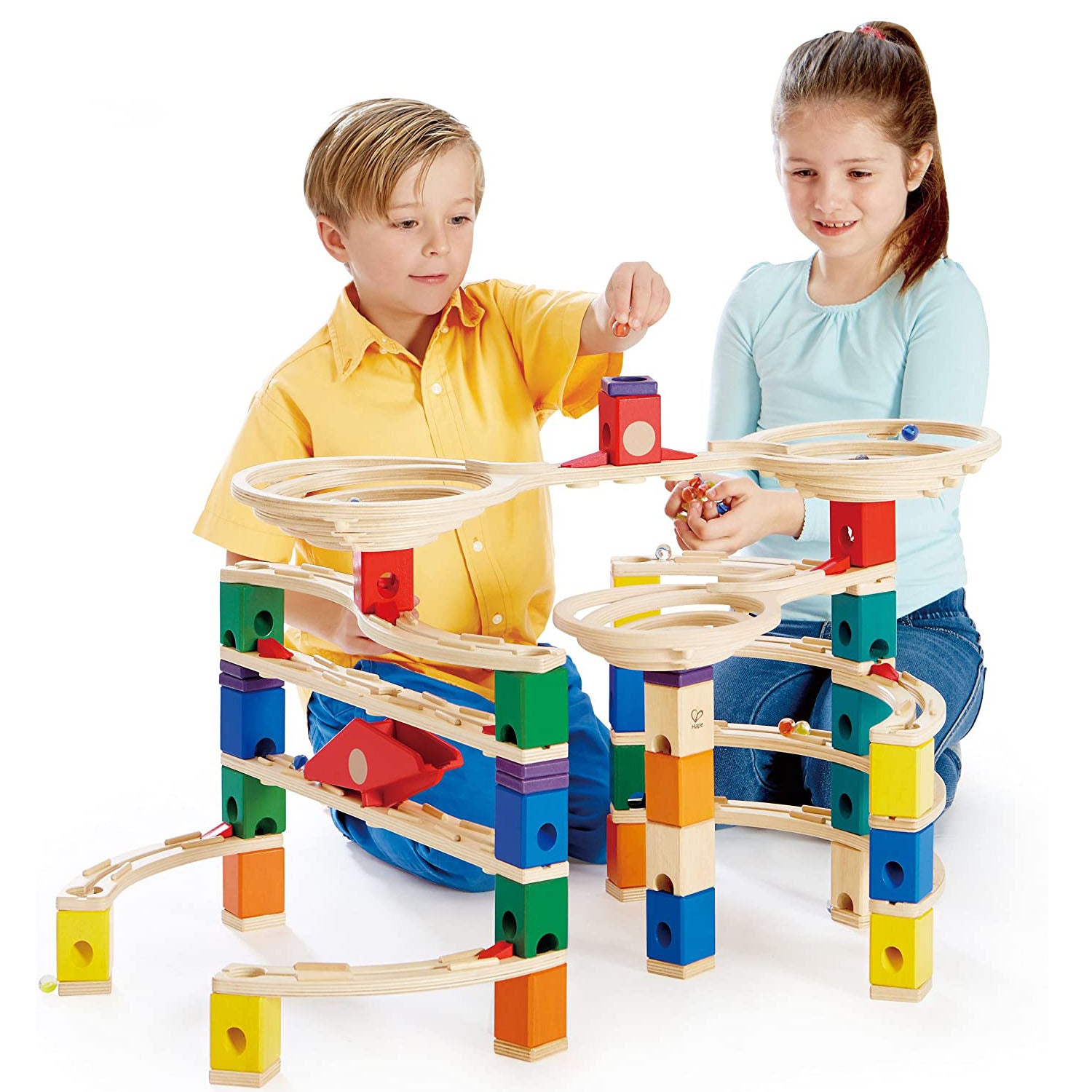 Hape Quadrilla Wooden Marble Run Construction | The Challenger |Quality Time Playing Together Wooden Safe Play | Smart Play for Smart Families - 147 Piece Multicolored Set