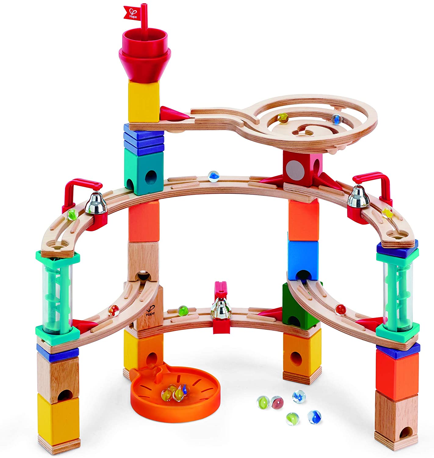 (OPEN BOX) Hape Castle Escape - Quadrilla Wooden Marble Run Blocks - STEM Learning, Building & Development Construction Toy - Counting, Color & Problem Solving for Ages 4+, 101Piece, Multi Color (E6019)