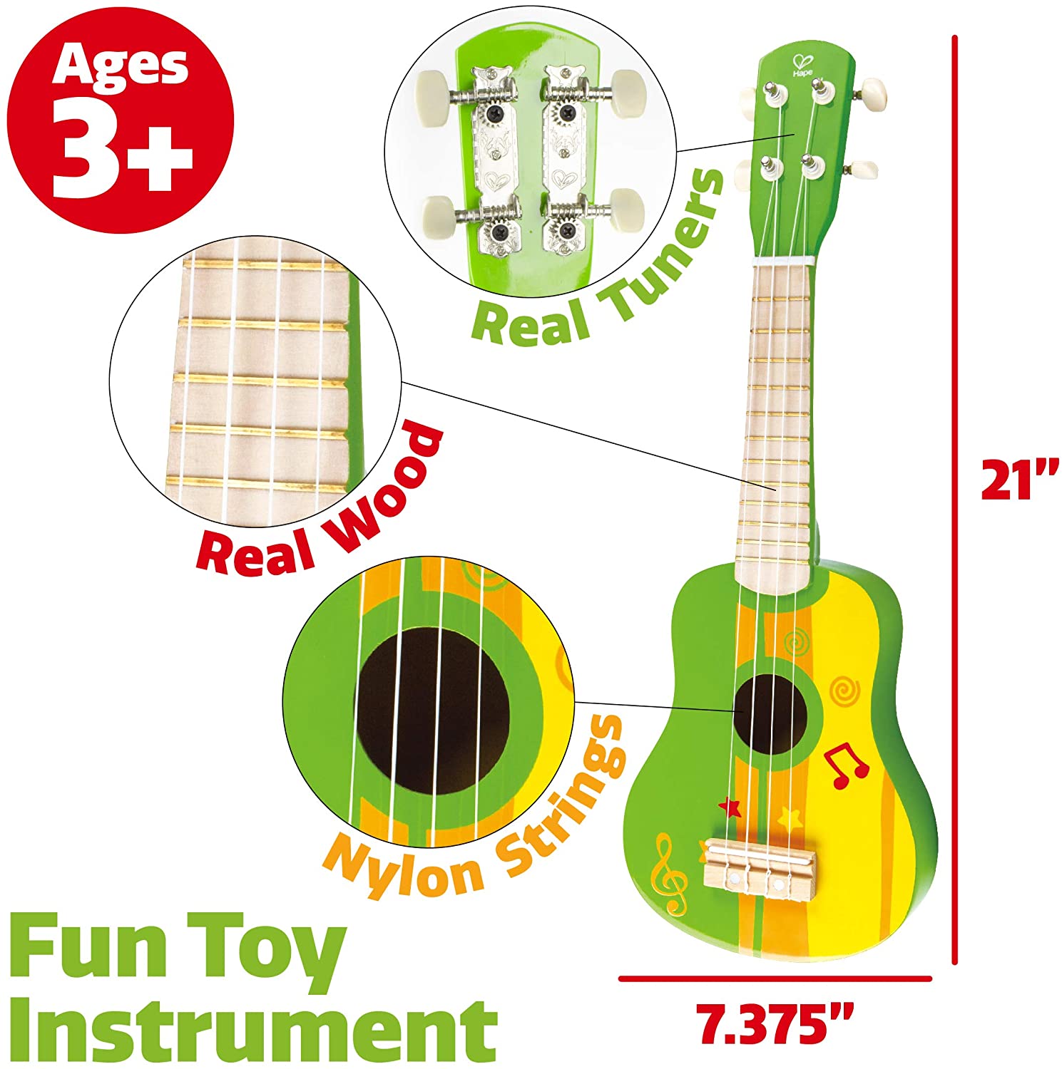 (OPEN BOX) Hape Toy Guitar Wooden Ukulele Instrument for Kids - Green