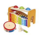 Hape Pound, Tap, & Shake! Music Set - Award Winning Wooden Pounding Bench, Baby Xylophone, and Tap Along Tambourine