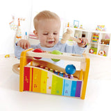 (OPEN BOX)  Hape Pound, Tap, & Shake! Music Set - Award Winning Wooden Pounding Bench, Baby Xylophone, and Tap Along Tambourine